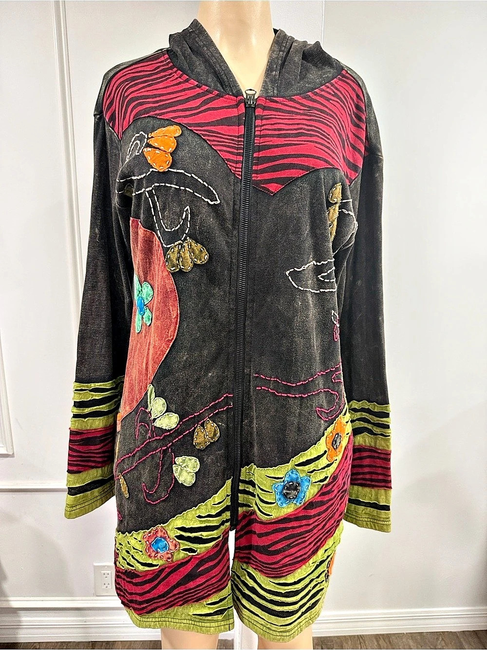 The Collection Royal Hooded  Boho Zip Up Jacket 100% Cotton XL